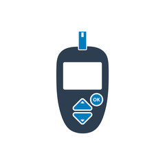 Glucose meter icon with strip symbol. Flat style vector EPS.