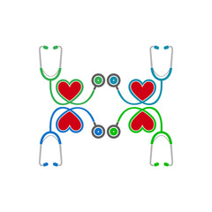 Stethoscope Icon set with heart symbol. Flat style vector EPS.