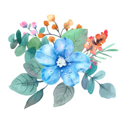Flower bouquet isolated watercolor painting for illustration