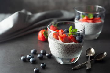 Chia seed pudding with berries. Healthy breakfast.