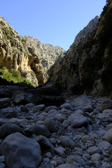Die Felsenschlucht Torrent de Pareis bei Sa Calobra in der Serra de Tramuntana,  Mallorca, Balearen, Spanien