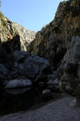 Die Felsenschlucht Torrent de Pareis bei Sa Calobra in der Serra de Tramuntana,  Mallorca, Balearen, Spanien