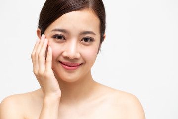 Beautiful Young Asian woman with clean fresh skin, Facial treatment and cosmetology beauty and spa concept