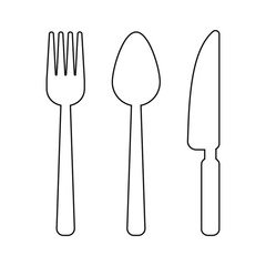 Knife, fork and spoon line icon on white background. Vector illustration