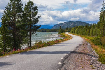 Scenic road from Jokkmokk to Sarek national park in Northern Sweden