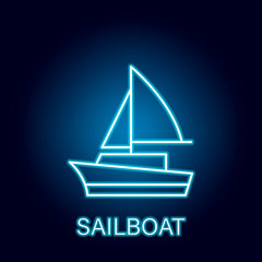sailboat ship sea transport outline icon in neon style. Signs and symbols can be used for web, logo, mobile app, UI, UX