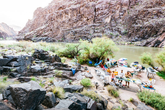 Rafters at Mile 92 camp on a Colorado River trip, Grand Canyon National Park, Arizona, USA