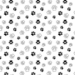 Fototapeta na wymiar Dog paw, cat paw seamless pattern. cartoon repeat paw wallpaper, texture, background 