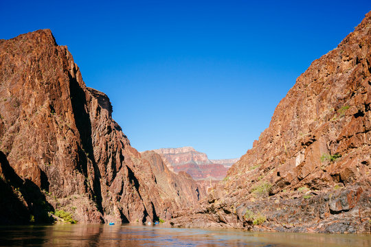Rafts float down the Colorado River, Grand Canyon National Park, Arizona, USA
