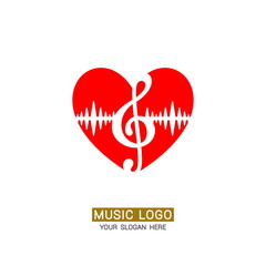 Music logo. Musical heart with treble clef.