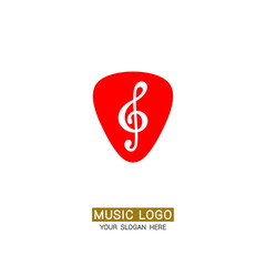 Music logo. Treble clef against the background of a guitar pick.