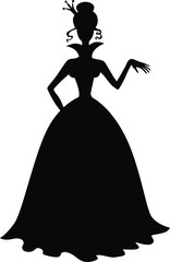 Vector illustrations of princess silhouette in a long dress