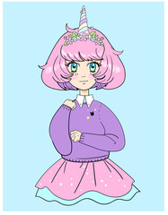 Cute anime girl vector