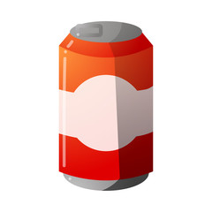 Red can for Soda water. Colorful raster illustration in flat clipart style