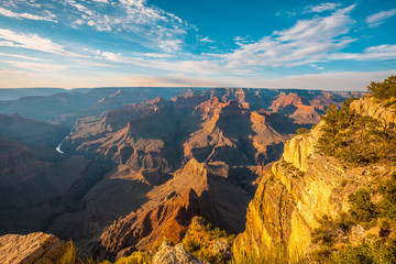 Panoramic at Sunset at the Pima Point of Grand Canyon and Rio Colorado in the background. Arizona