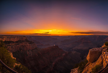 Panoramic of the beautiful sunset at the Hopi Point of the Grand Canyon. Arizona