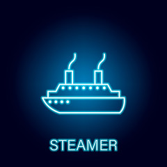steamer ship sea transport outline icon in neon style. Signs and symbols can be used for web, logo, mobile app, UI, UX