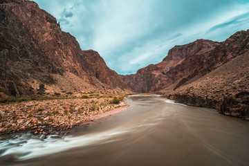 Long exposure Rio Colorado on the Bright Angel Trailhead route in the Grand Canyon. Arizona