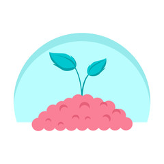 Green sprout in pile of ground. Planting sapling. Raster illustration clipart design