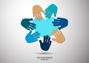 Heart, open palms. Icon, flat design. The concept of charity, volunteering, love, kindness, family, social problems.