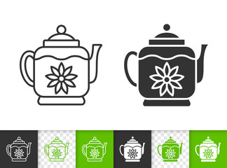 Teapot glass kettle simple black line vector icon