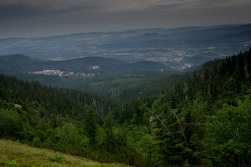 Fototapeta na wymiar the vief of the Rudawy janowickie mountains from the Giant Mountains in Poland