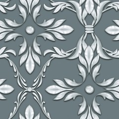Seamless baroque pattern with abstract silver leaves