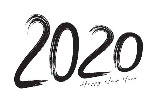 2020 text design Black color, Collection of Happy New Year and happy holidays, lettering design element, handwritten isolated on white background. Calendar 2020