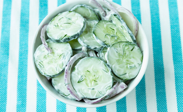 Creamy Cucumber Salad In Bowl