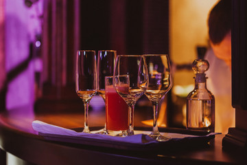 Empty glasses set in restaurant