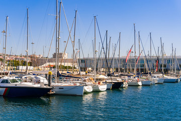 Fototapeta premium Yacht Parking in Lisbon. Water area of the river Taxo.