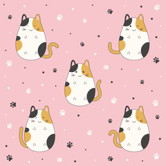 Fototapeta premium Set of cute kitten cartoon on pink background, vector illustration