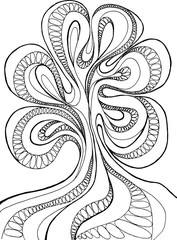 Fantasy tree, line art, hand drawn, high resolution 600 dpi. Isolated in white. Color of tree can be easily changed