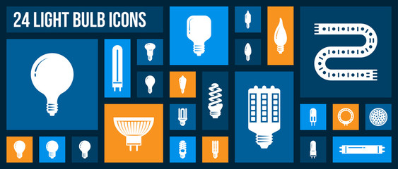 Light Bulb white silhouette icons vector set