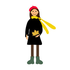 Girl in autumn on white background. Hello autumn