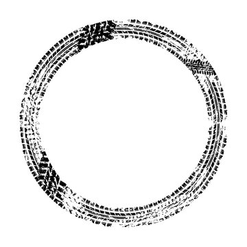 Black grunge circle tire track isolated on white background