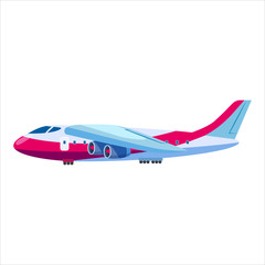 Obraz premium Airplane jet cargo cartoon red colour side view.