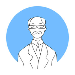 Flat style vector illustration of man with moustache wearing glasses, suit, tie. Avatar profile picture isolated on colorful background illustration