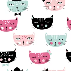 Gordijnen Leuk katten naadloos patroon © Elena