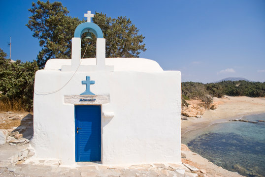 Little greek orthodox church near the sea side at Naxos