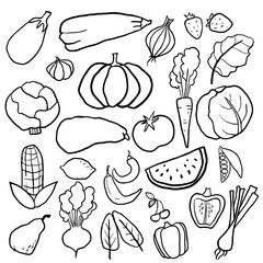 Fruits, vegetables and berries icons set
