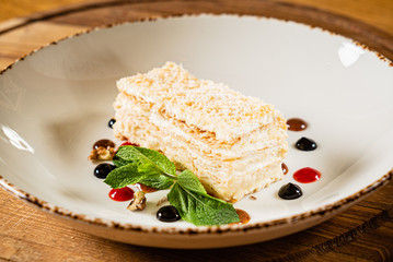 napoleon cake wiht berry sauce