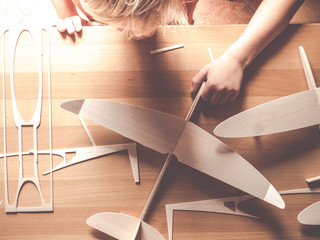 wood aircraft kit or airplane model made from from balsa