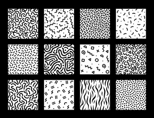 Set of seamless black and white geometric patterns. Hipster Memphis style.