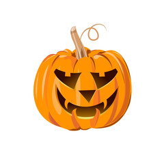 Smiling Halloween vampire pumpkin with teeth on white background. character face
