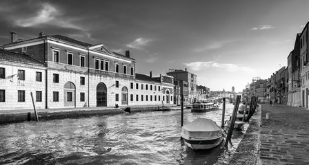 View on romantic narrow canal in Venice city, Italy