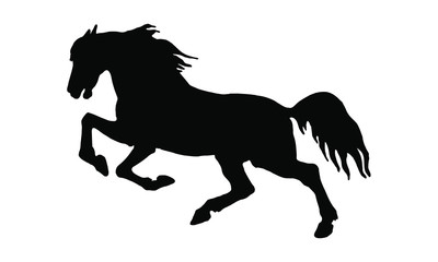 Fototapeta na wymiar vector isolated image, drawing, black silhouette, galloping horse on white background. 