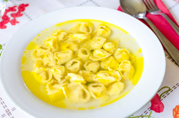 Traditional Italian tortellini in brodo