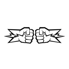 Two clenched fists bumping. Conflict, protest, brotherhood or clash concept vector illustration