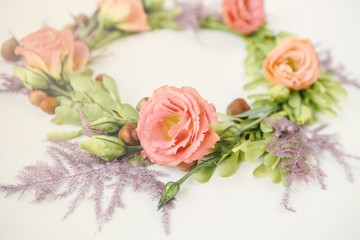 Floral wreath made of beautiful green leaves.